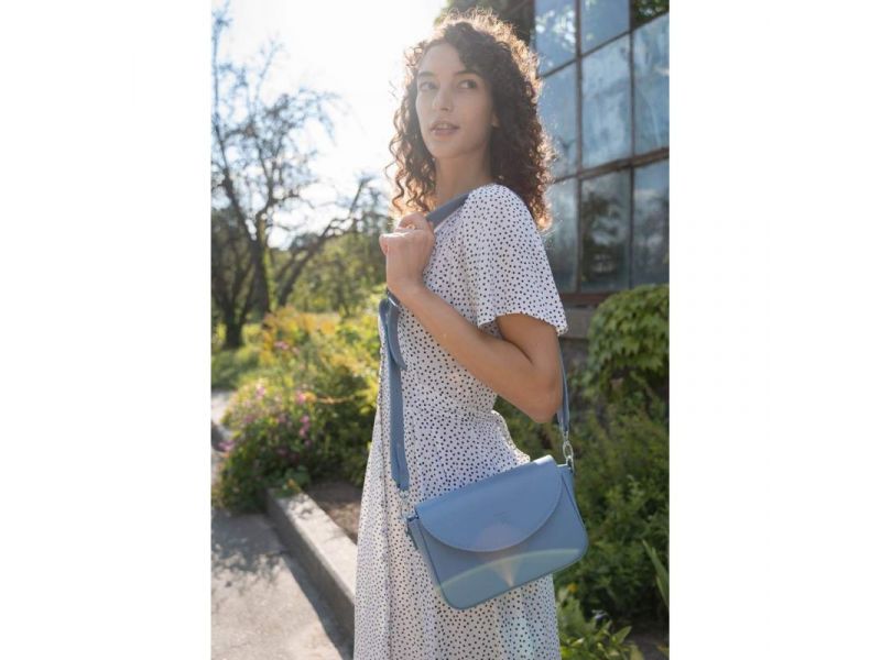 Женская кожаная сумка Molly голубая, фото 7