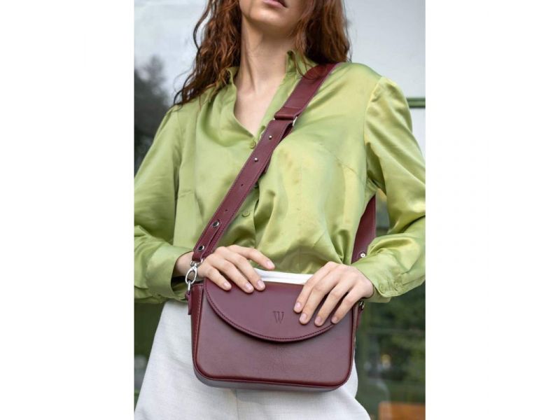 Женская кожаная сумка Molly бордовая, фото 2