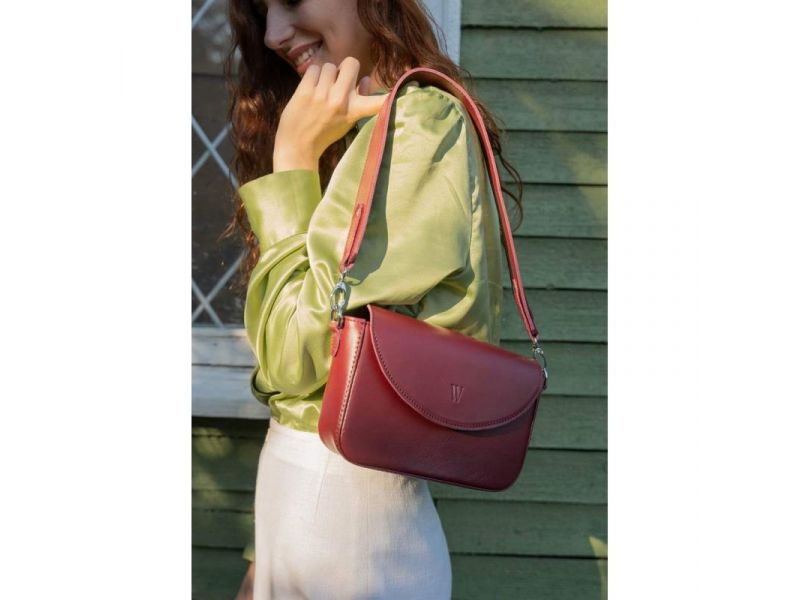 Женская кожаная сумка Molly бордовая, фото 3