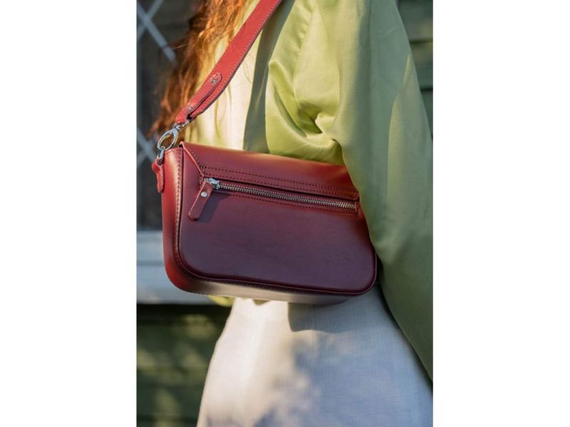 Женская кожаная сумка Molly бордовая, фото 5