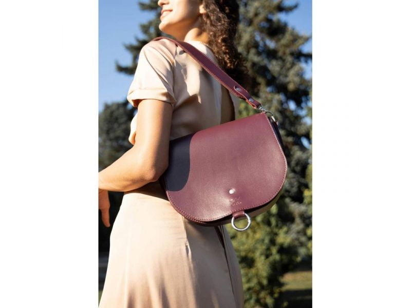 Женская кожаная сумка Ruby L бордовая краст, фото 3