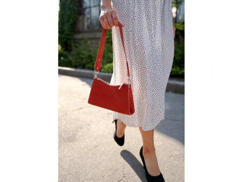 Женская кожаная сумка Sally красная, фото 1