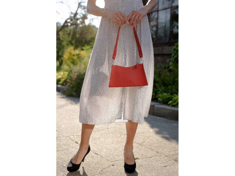 Женская кожаная сумка Sally красная, фото 3