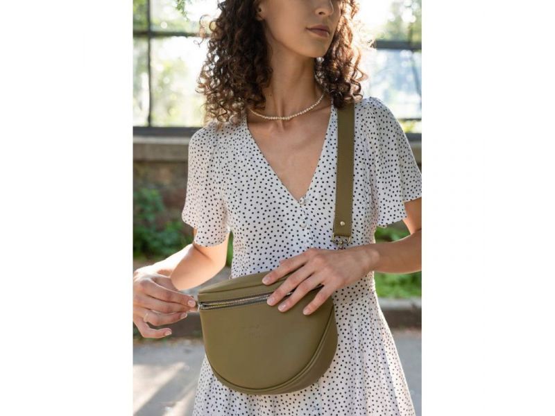 Кожаная сумка поясная-кроссбоди Vacation оливковый, фото 2