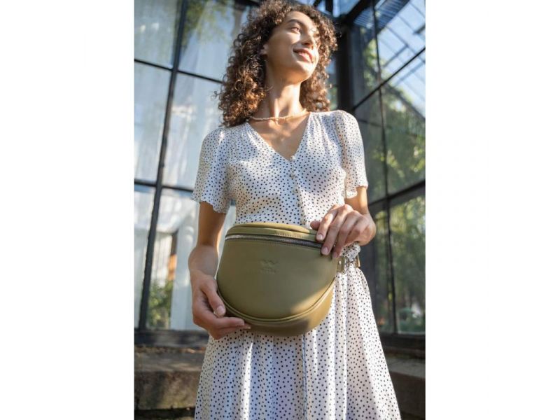 Кожаная сумка поясная-кроссбоди Vacation оливковый, фото 3