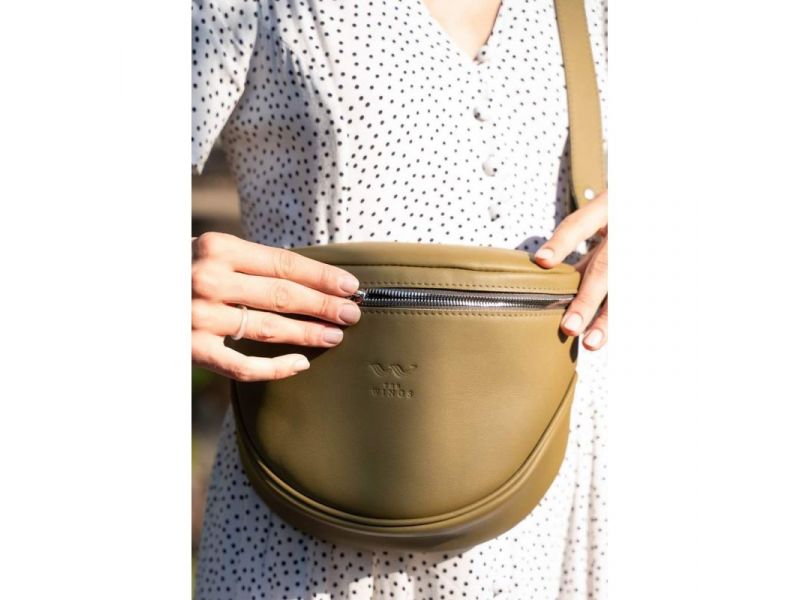 Кожаная сумка поясная-кроссбоди Vacation оливковый, фото 4