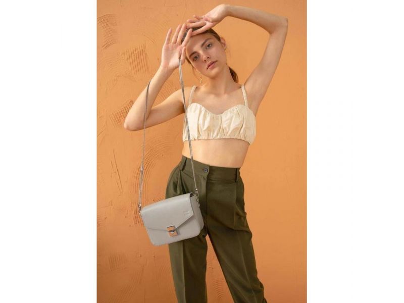 Женская кожаная сумочка Yoko серая, фото 5