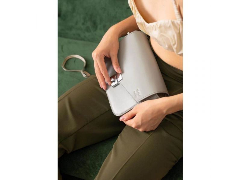 Женская кожаная сумочка Yoko серая, фото 7