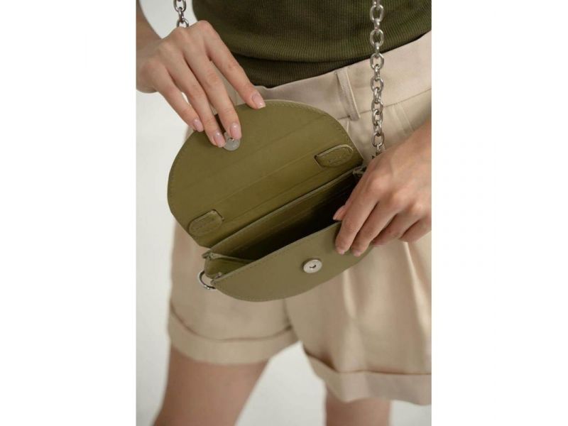 Женская кожаная мини-сумка Сhris micro оливковая, фото 7