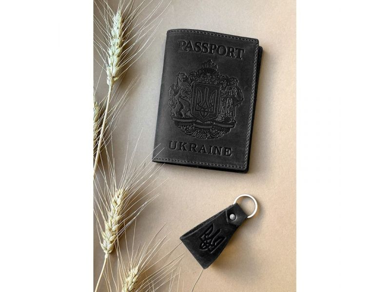Подарочный набор кожаных аксессуаров с украинской символикой черный, фото 1