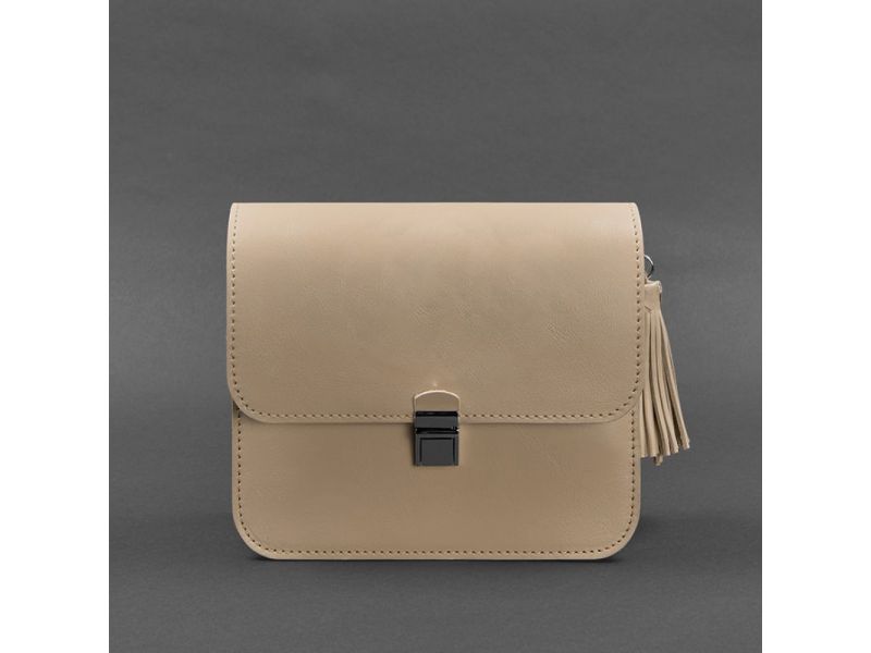 Кожаная женская бохо-сумка Лилу светло-бежевая краст, фото 5