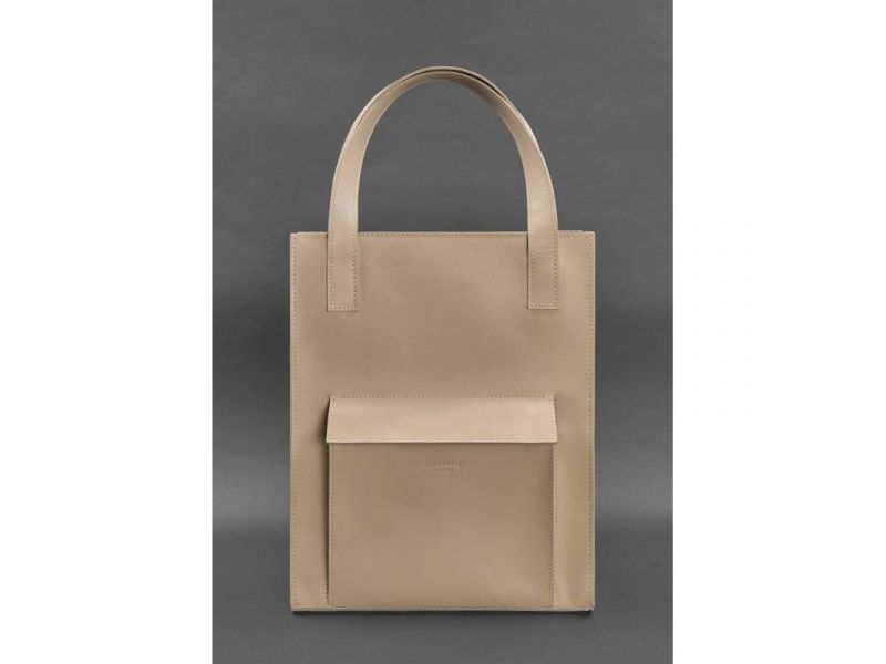 Кожаная женская сумка шоппер Бэтси с карманом светло-бежевая Краст, фото 2