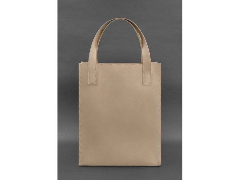 Кожаная женская сумка шоппер Бэтси с карманом светло-бежевая Краст, фото 4