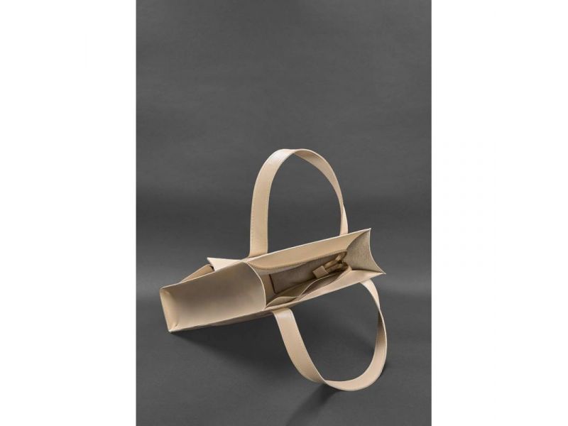 Кожаная женская сумка шоппер Бэтси с карманом светло-бежевая Краст, фото 5