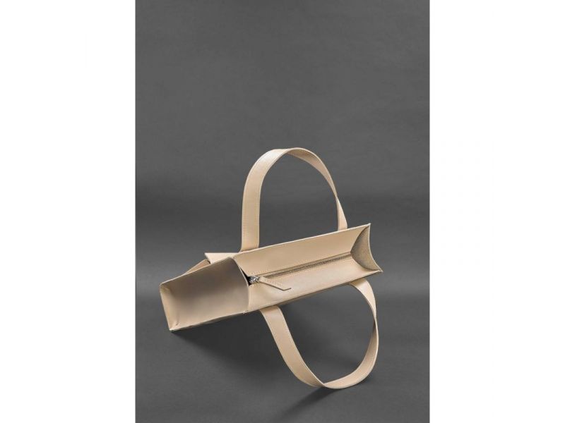 Кожаная женская сумка шоппер Бэтси с карманом светло-бежевая Краст, фото 6