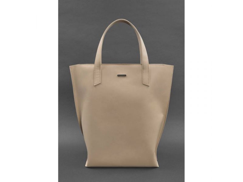 Кожаная женская сумка шоппер D.D. светло-бежевая краст, фото 1