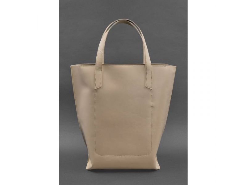 Кожаная женская сумка шоппер D.D. светло-бежевая краст, фото 3