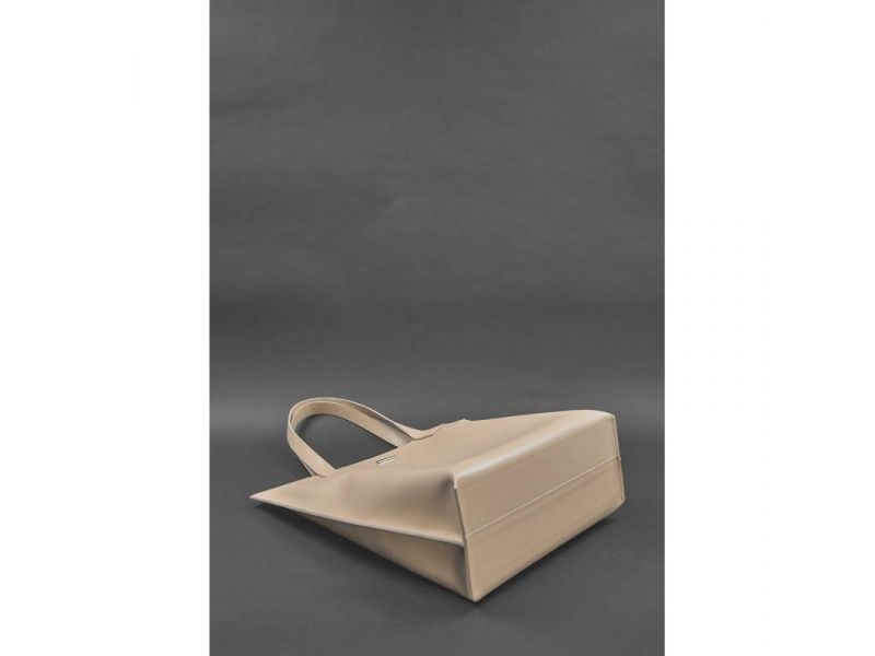 Кожаная женская сумка шоппер D.D. светло-бежевая краст, фото 4