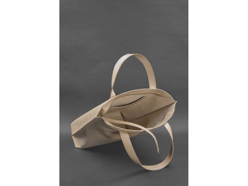 Кожаная женская сумка шоппер D.D. светло-бежевая краст, фото 5