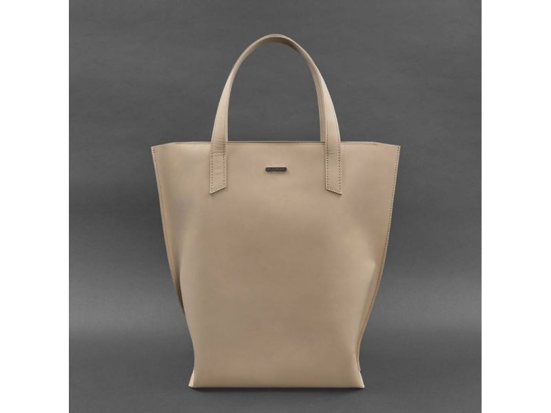 Кожаная женская сумка шоппер D.D. светло-бежевая краст, фото 6