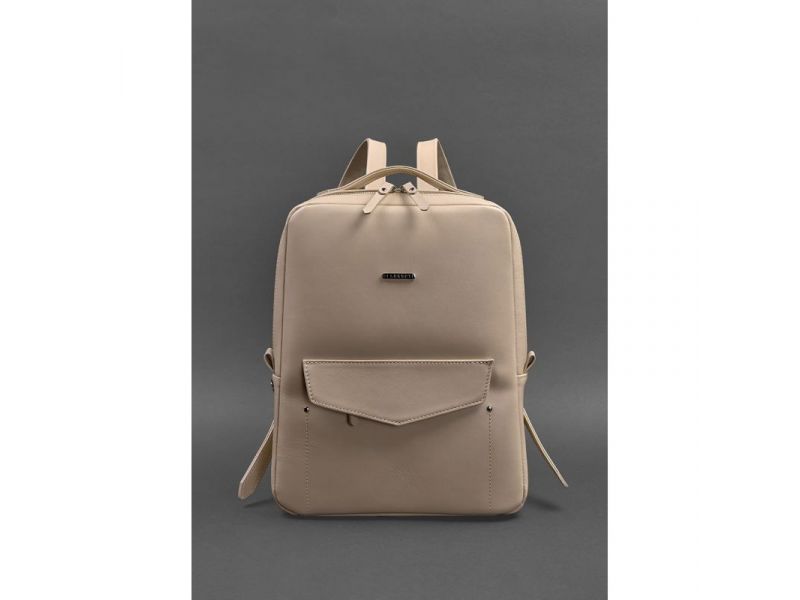 Кожаный женский городской рюкзак на молнии Cooper светло-бежевый краст, фото 1