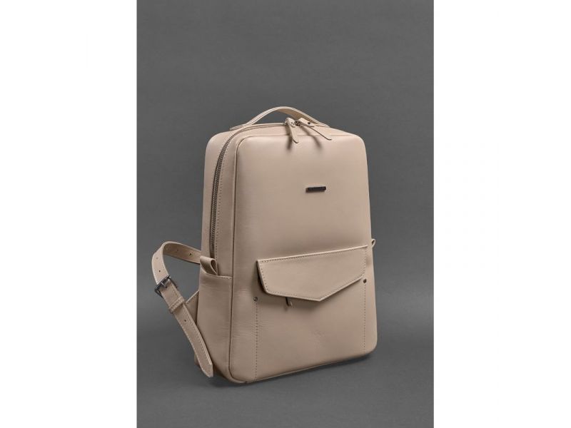 Кожаный женский городской рюкзак на молнии Cooper светло-бежевый краст, фото 2