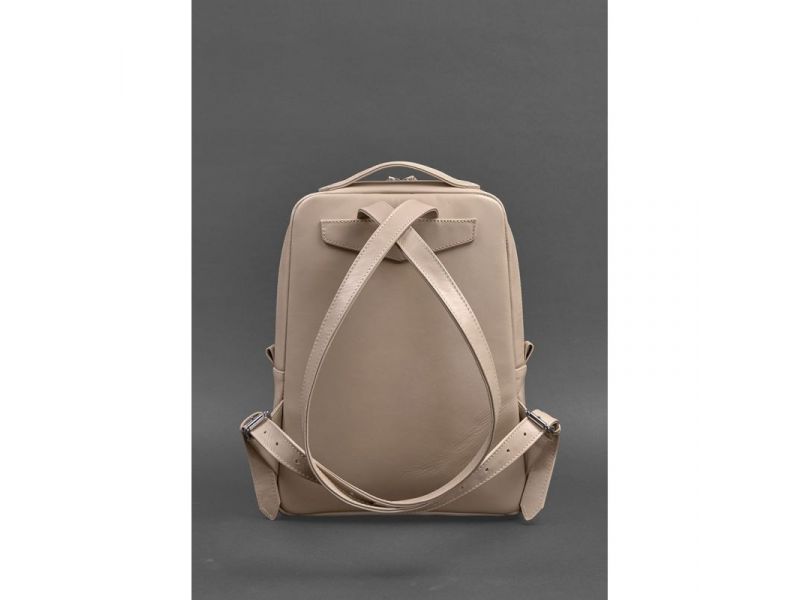 Кожаный женский городской рюкзак на молнии Cooper светло-бежевый краст, фото 3