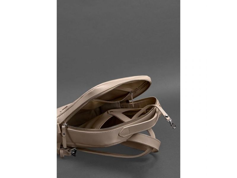 Кожаный женский городской рюкзак на молнии Cooper светло-бежевый краст, фото 4