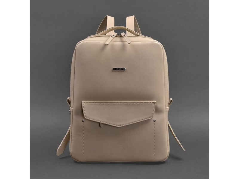 Кожаный женский городской рюкзак на молнии Cooper светло-бежевый краст, фото 5