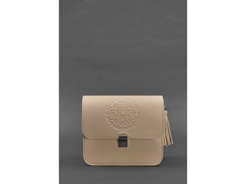 Кожаная женская бохо-сумка Лилу светло-бежевая краст, фото 1