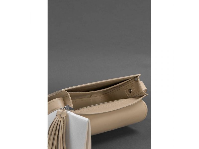 Кожаная женская бохо-сумка Лилу светло-бежевая краст, фото 3