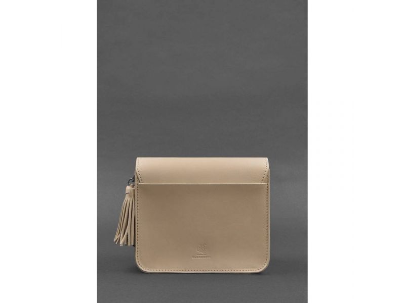 Кожаная женская бохо-сумка Лилу светло-бежевая краст, фото 4