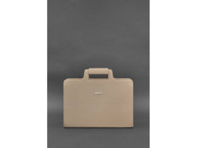 Женская кожаная сумка для ноутбука и документов светло-бежевая, фото 2