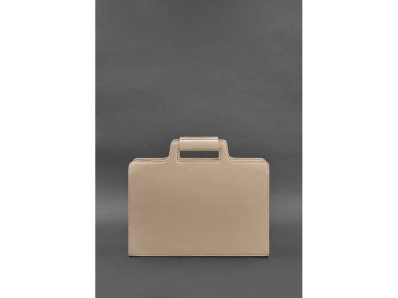 Женская кожаная сумка для ноутбука и документов светло-бежевая, фото 3
