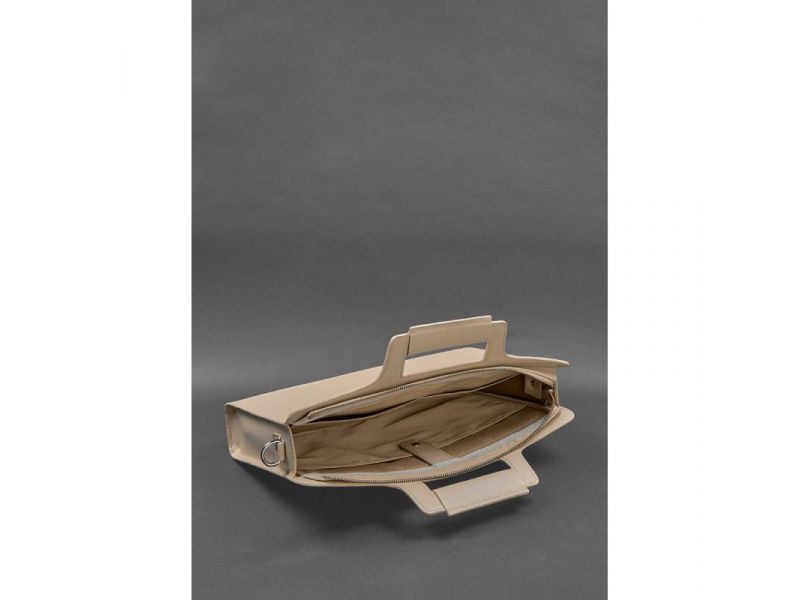 Женская кожаная сумка для ноутбука и документов светло-бежевая, фото 5