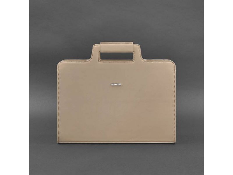 Женская кожаная сумка для ноутбука и документов светло-бежевая, фото 10