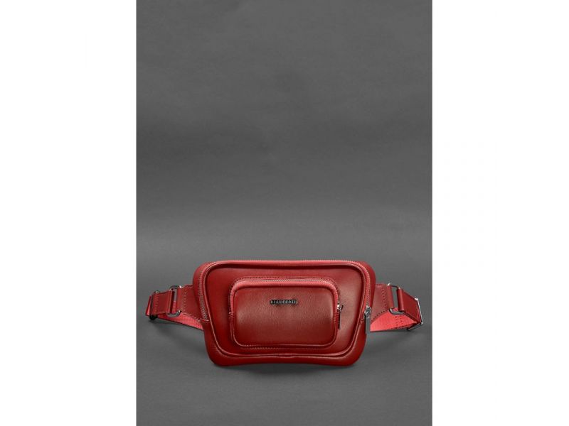Кожаная поясная сумка-бананка Трапеция красная, фото 2