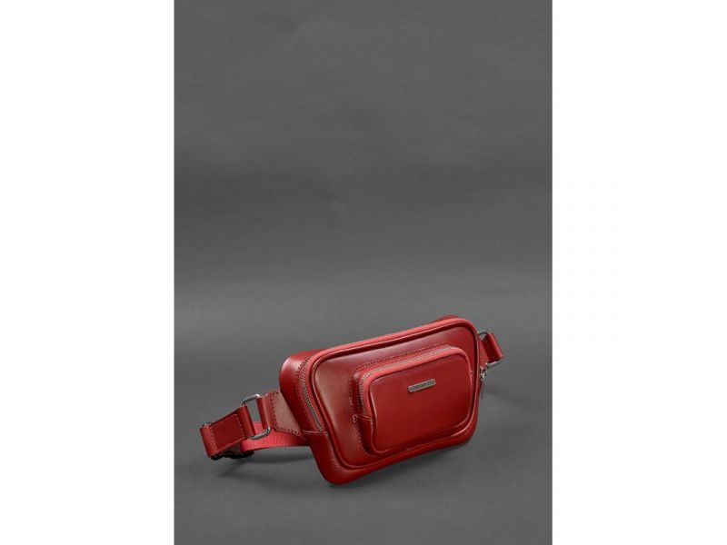 Кожаная поясная сумка-бананка Трапеция красная, фото 3