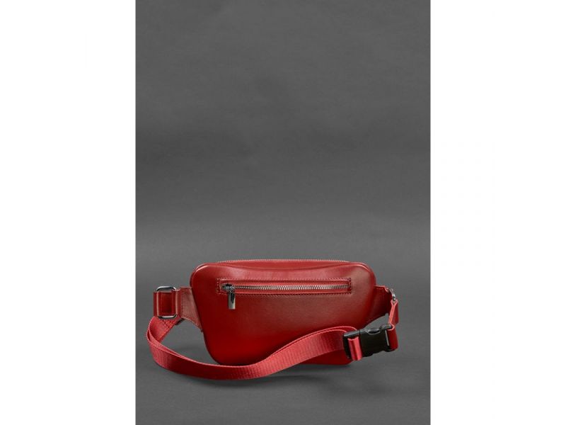 Кожаная поясная сумка-бананка Трапеция красная, фото 4