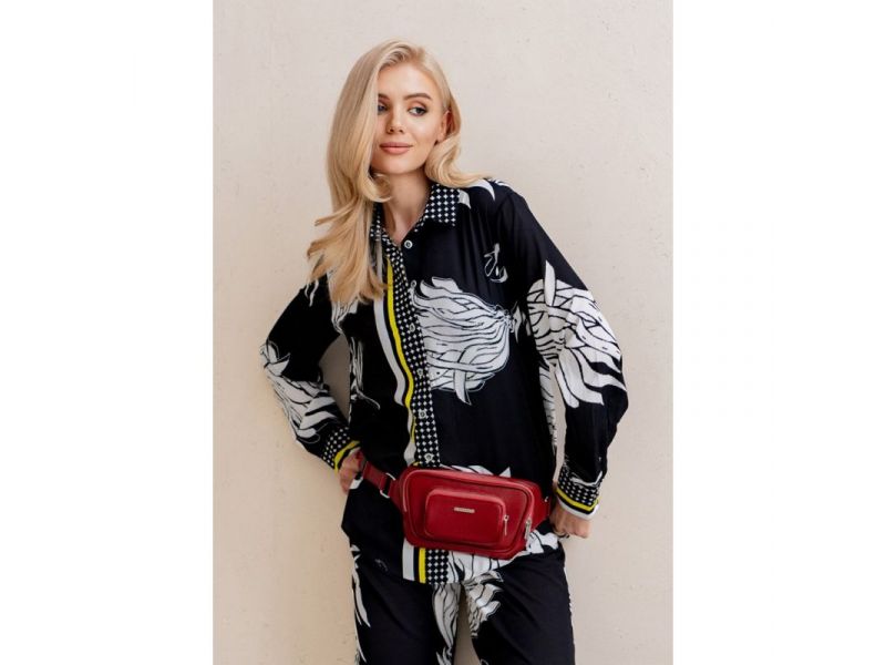 Кожаная поясная сумка-бананка Трапеция красная, фото 8