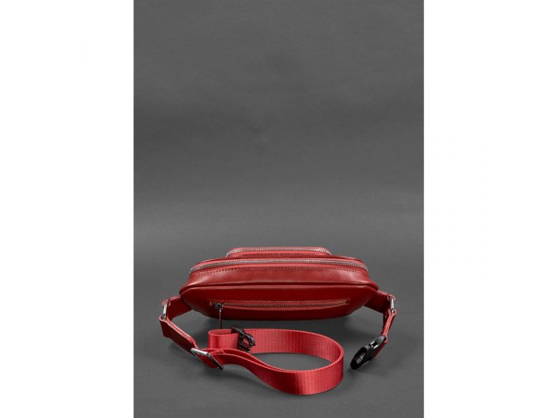 Кожаная поясная сумка-бананка Трапеция красная, фото 5