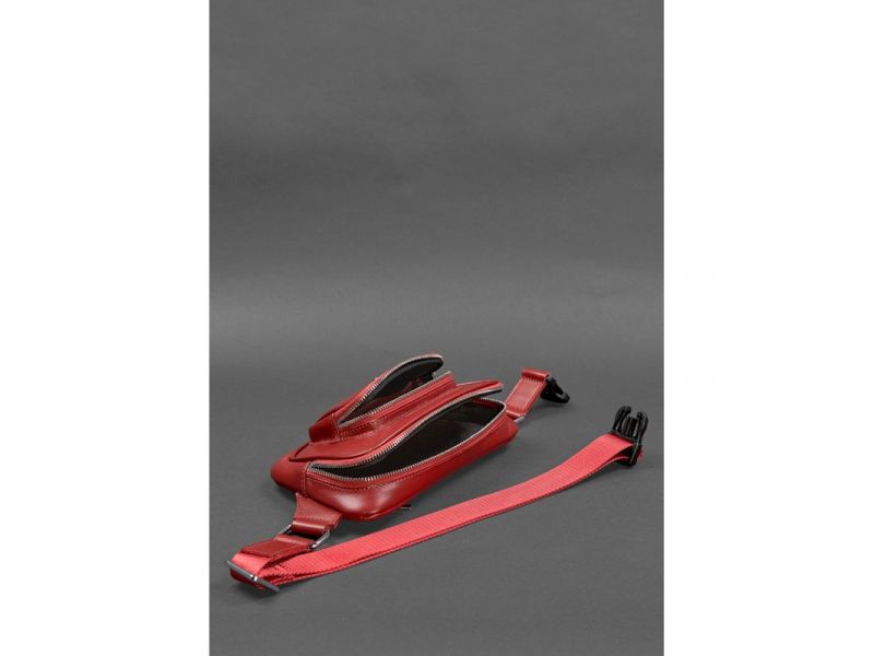 Кожаная поясная сумка-бананка Трапеция красная, фото 6