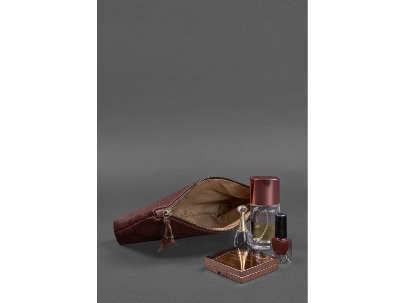 Женская кожаная косметичка 1.0 бордовая, фото 3