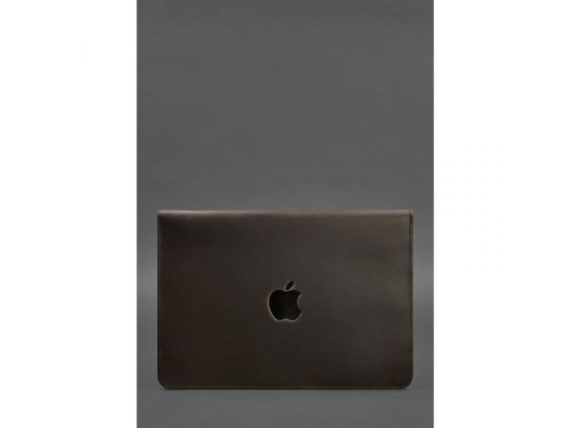 Кожаный чехол-конверт на магнитах для MacBook 14 Темно-коричневый Crazy Horse, фото 2