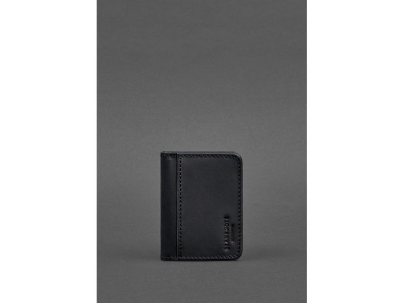 Кожаная обложка для ID-паспорта и водительских прав 4.1 черная Crazy Horse с гербом, фото 1