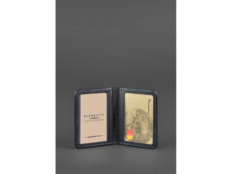 Кожаная обложка для ID-паспорта и водительских прав 4.1 синяя Crazy Horse с гербом, фото 3