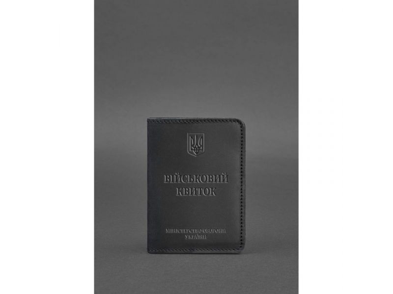 Кожаная обложка для военного билета 7.0 черная Crazy Horse, фото 1