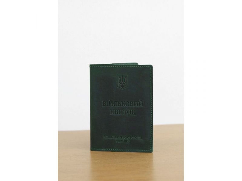 Кожаная обложка для военного билета 7.0 зеленая Crazy Horse, фото 1