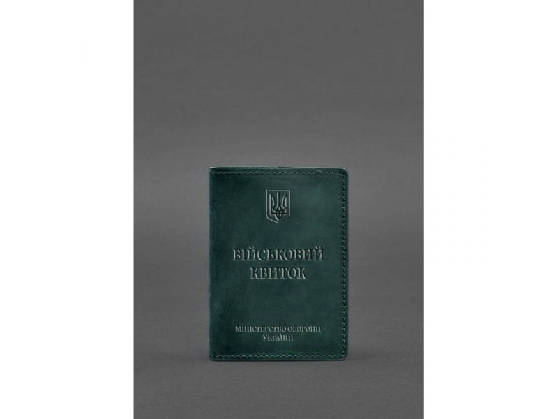 Кожаная обложка для военного билета 7.0 зеленая Crazy Horse, фото 2