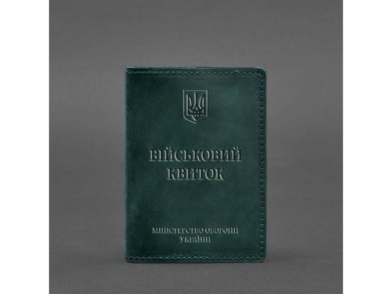 Кожаная обложка для военного билета 7.0 зеленая Crazy Horse, фото 6